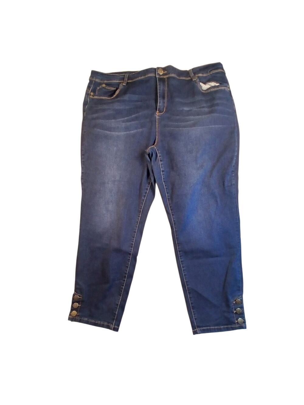 Stylish AVENUE DENIM Plus Size Dark Blue Stretchy Ankle Pants - Size: 24A